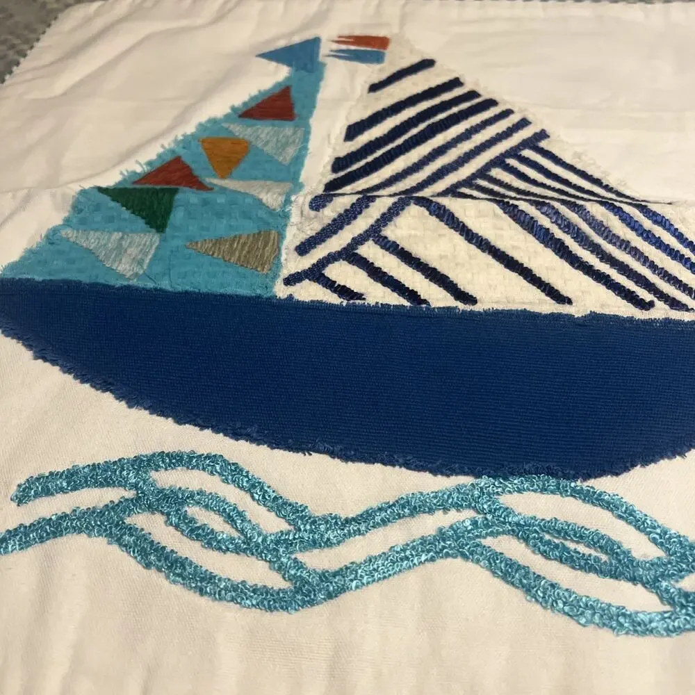 Annie Selke Smooth Sailing Applique Decorative Pillow Cover in Turquoise Blue
